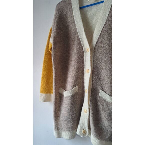 Moth anthropologie womens small LONG tan yellow cardigan sweater alpaca - Picture 3 of 8